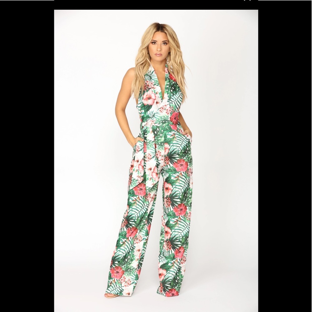 Tropical Hibiscus halter jumpsuit